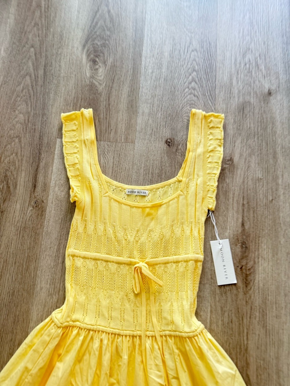 moon river august yellow ruffle knit bodice midi summer sun dress size small NEW - Picture 7 of 8